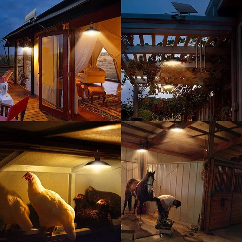 Lampe LED suspendue solaire d'extérieur, étanche, lustre à Double tête, décorations avec télécommande pour hangar intérieur, salle de grange