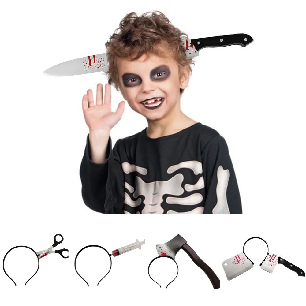 Cerceau de cheveux de sang d'horreur d'Halloween, faux couteau de scies de hache, accessoire déguisement