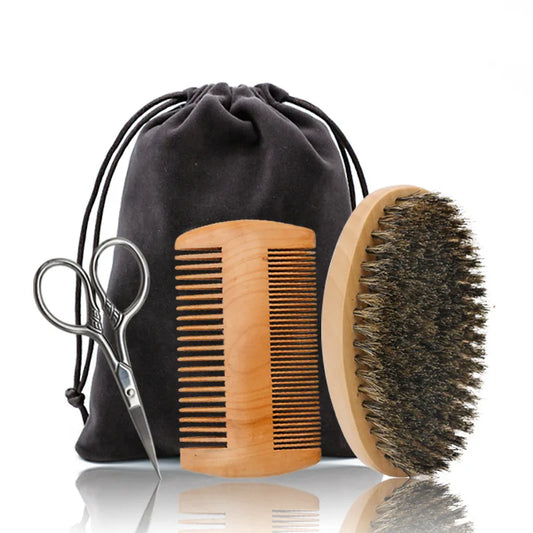 Ensemble de pinceaux de rasage pour hommes, poils de sanglier portables, brosse à barbe naturelle pour le nettoyage du visage, outil de coiffure