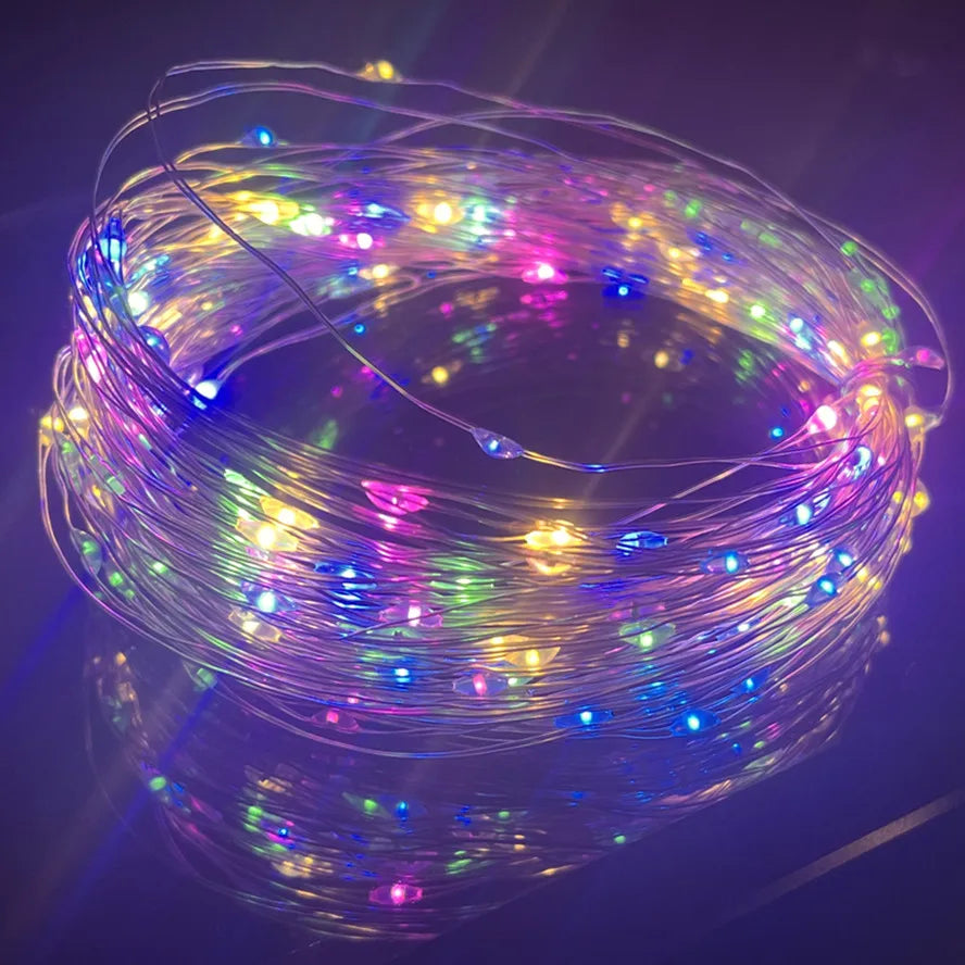 Guirlande lumineuse féerique Led en fil d'argent, alimentée par USB, étanche, pour l'extérieur, pour fête de noël, mariage, décoration DIY
