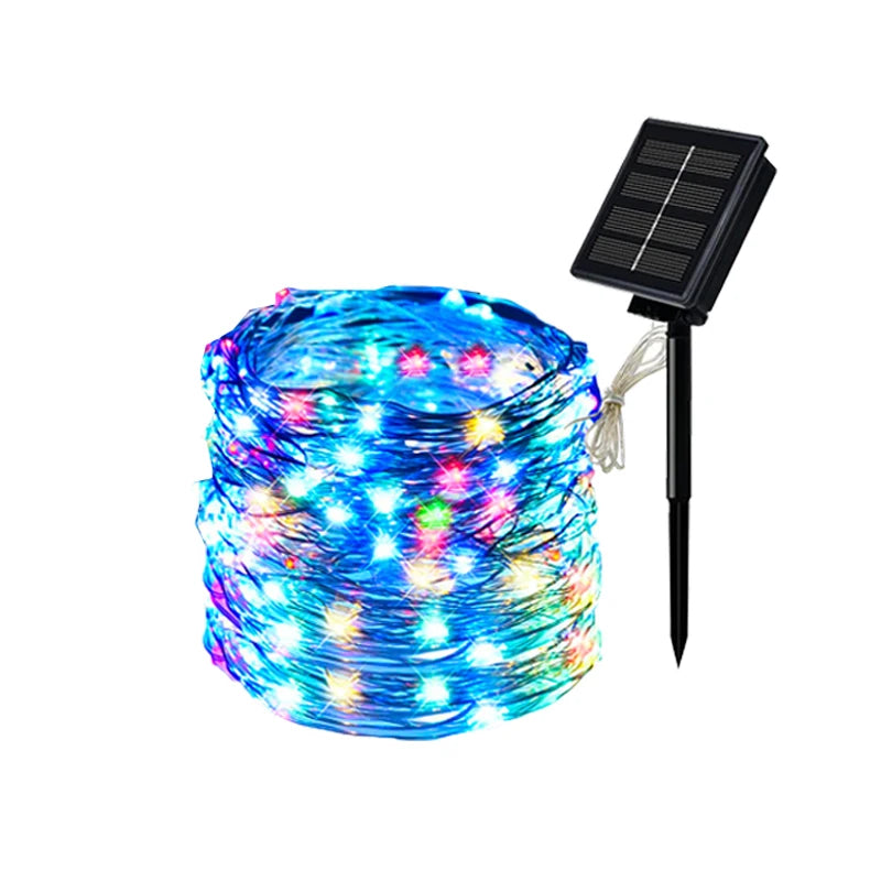 Guirlande solaire d'extérieur LED, guirlande féerique en fil de cuivre, lampe de décoration de jardin, cour, fête de noël, 8 modes