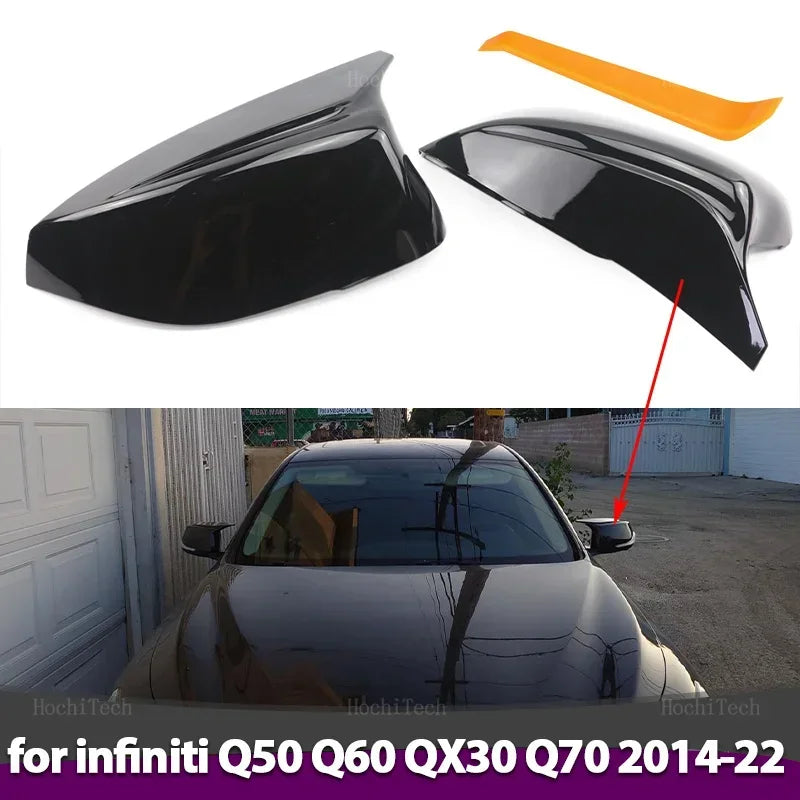 Couvercle de miroir noir en Fiber de carbone, pour Infiniti Q50 Q60 QX30 Q70 2014 – 2022, paire de housses de rétroviseurs latéraux extérieurs
