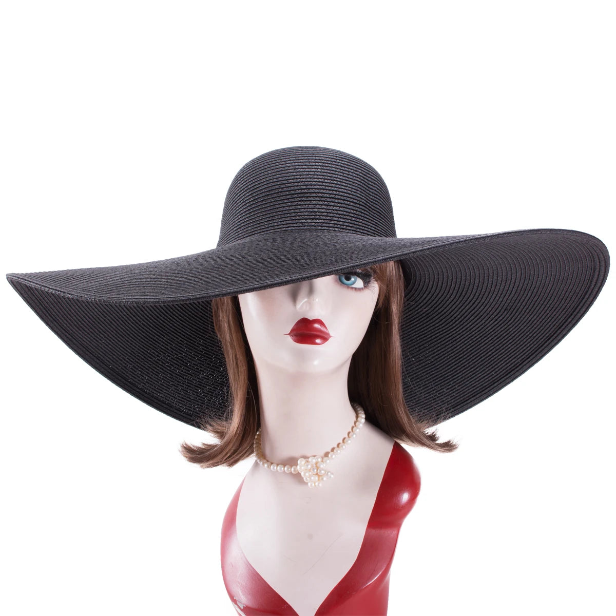 Lawliet-Chapeau de paille pliable à large bord pour femme, accessoire de plage, de mariage, de fête, 7.1, 18cm, A330