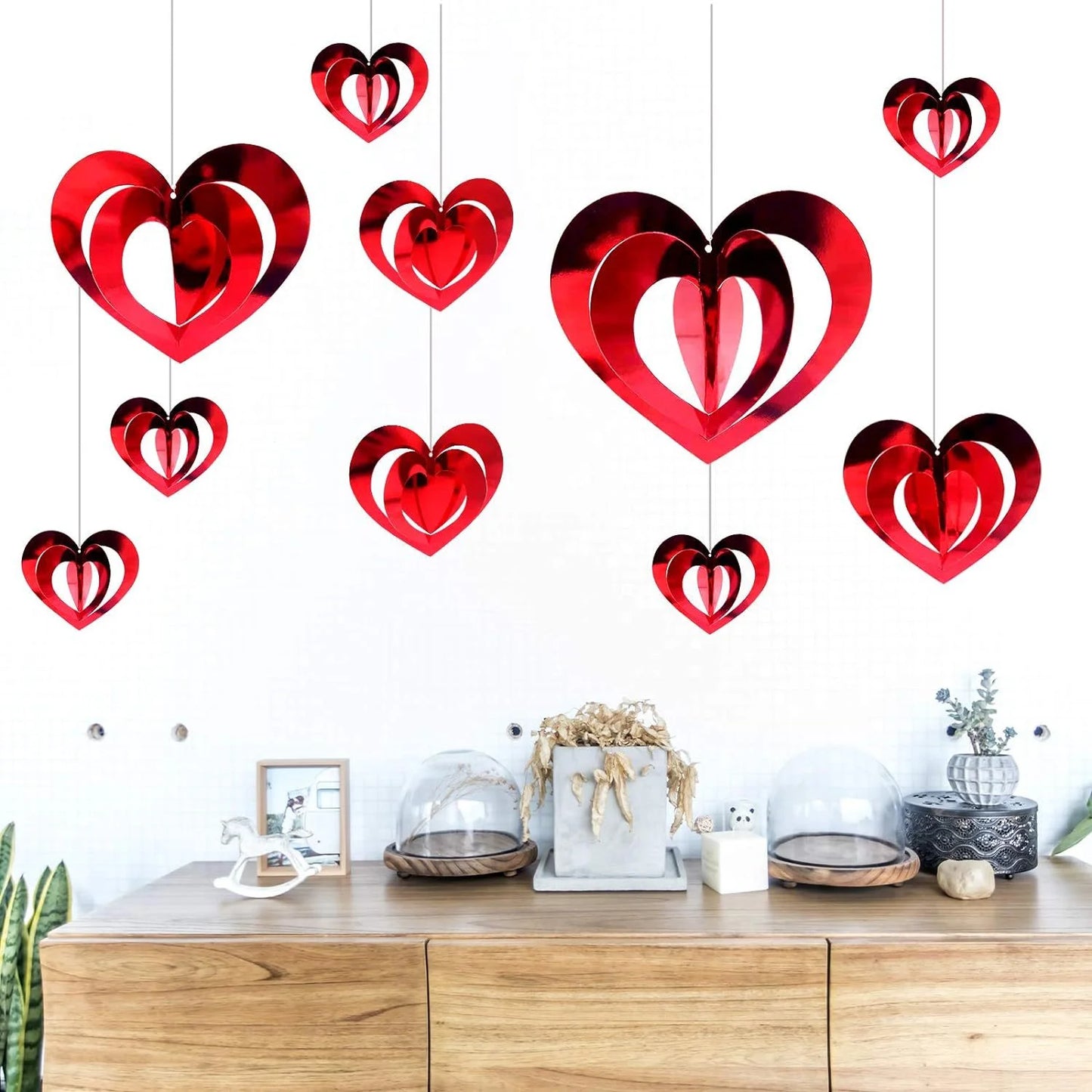 Ornements en spirale en forme de cœur pour la saint-valentin, 16 pièces, pendentifs suspendus d'amour rouge