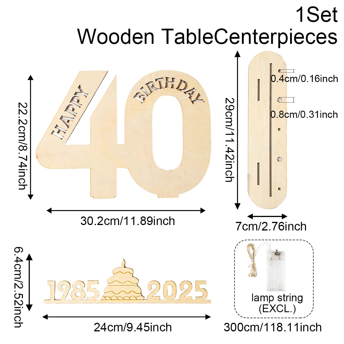 Décor de fête d'anniversaire en bois avec lumière LED, chiffres et lettres, fournitures de fête, faveurs pour adultes, 30 ans, 40 ans, 50 ans