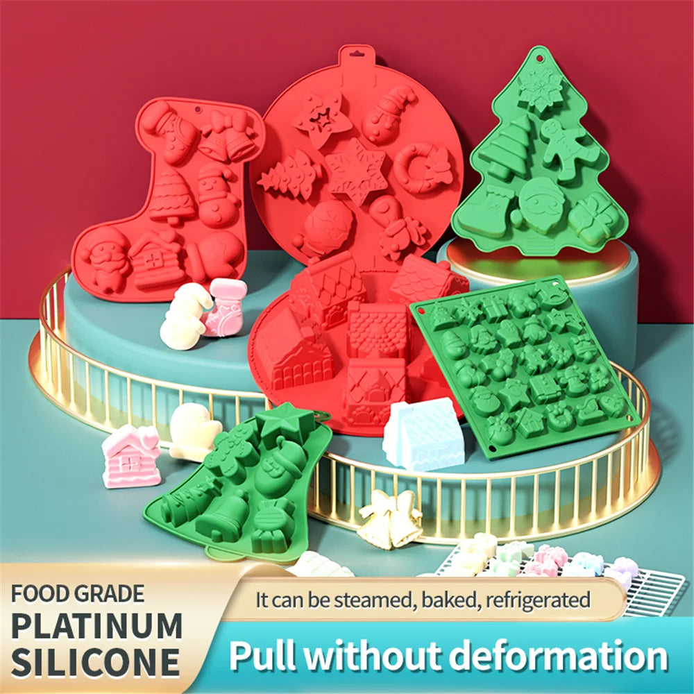 Moule à Chocolat en Silicone pour Décoration de Gâteaux, Ustensiles de Cuisson, DIY, Arbres de Noël, Bonhomme de Neige, Cadeaux, Accessoires