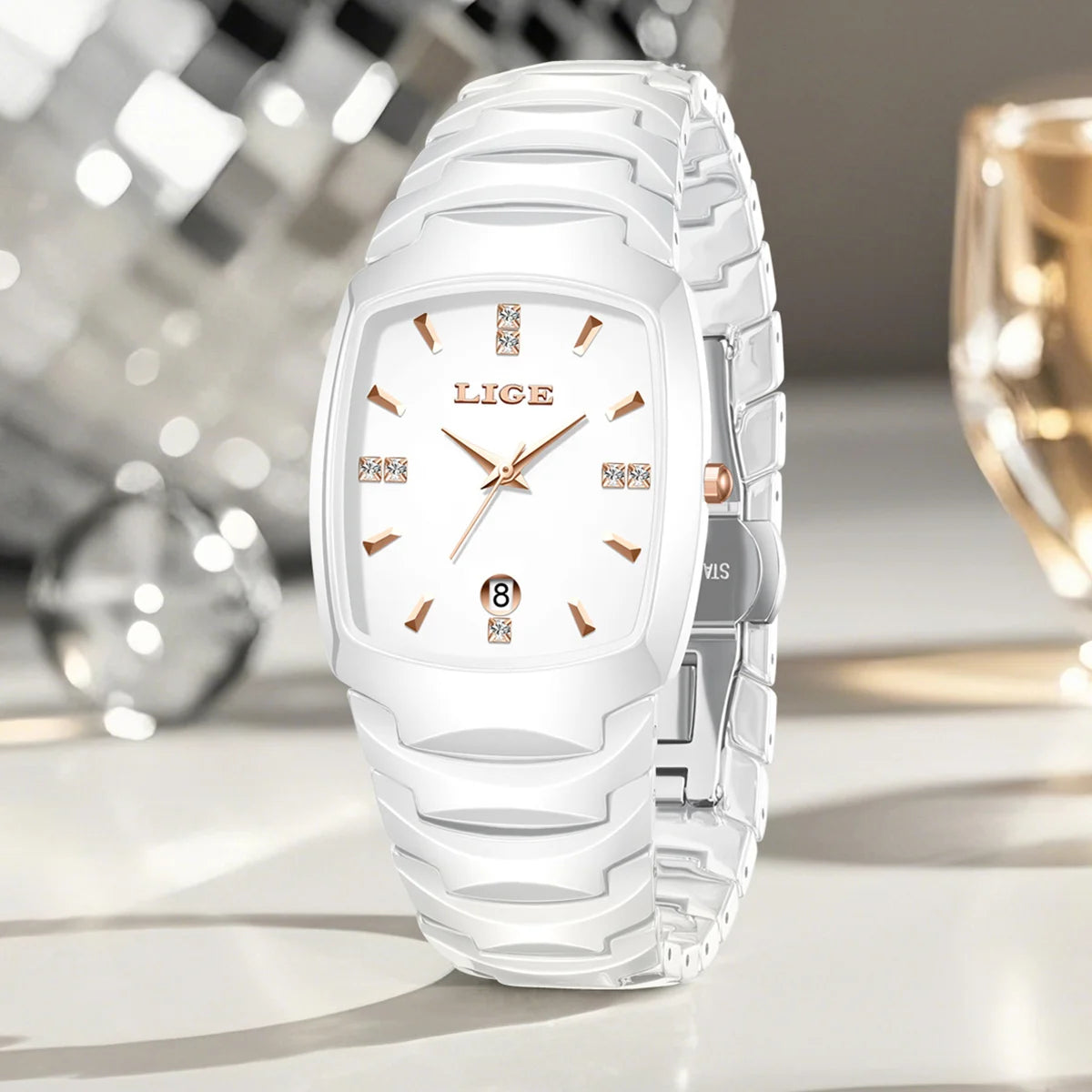 LIGE décontracté élégant femmes montre mode blanc bracelet en céramique calendrier montre à Quartz étanche affaires de luxe cadeau dames montres