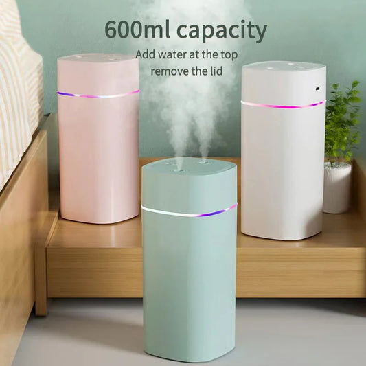 Humidificateur d'air USB, Double Port de pulvérisation, huile essentielle, 600ml, aromathérapie, brumisateur frais, purifie pour le bureau et la maison
