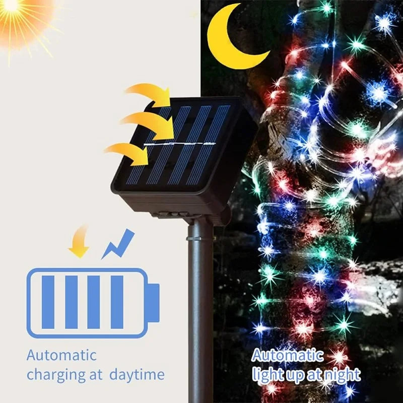 Corde solaire lumières solaire lumière LED chemin pont extérieur jardin solaire chaîne lumières étanche bandes d'éclairage extérieur 8 Modes d'éclairage