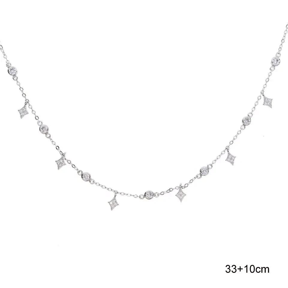 Collier ras du cou en argent Sterling 925 pour femmes, Station CZ transparente, multi-charmes, à la mode, délicat, points Disco, goutte d'eau, pendentif