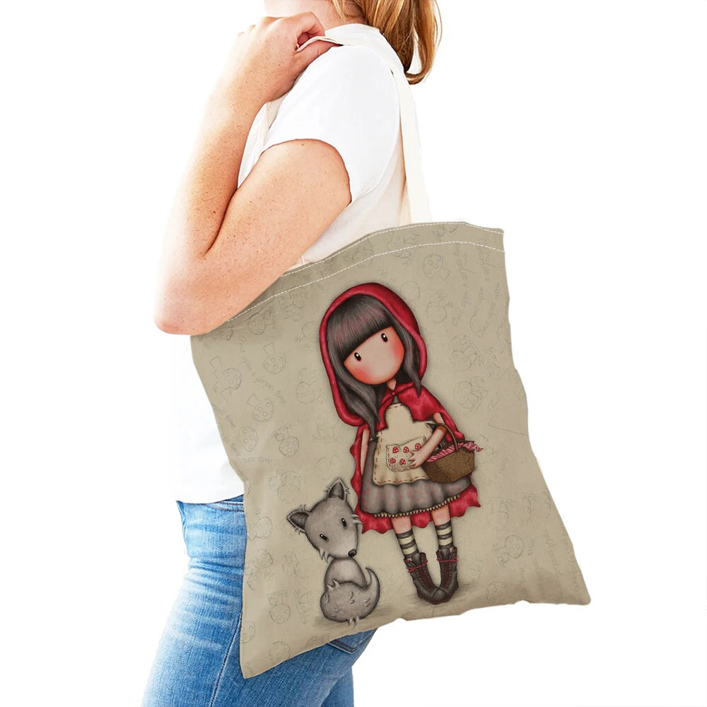 Conte de fées monde belle enfant cadeau sacs à provisions mignon dessin animé fille Double impression réutilisable toile Shopper sac dame sac à main fourre-tout