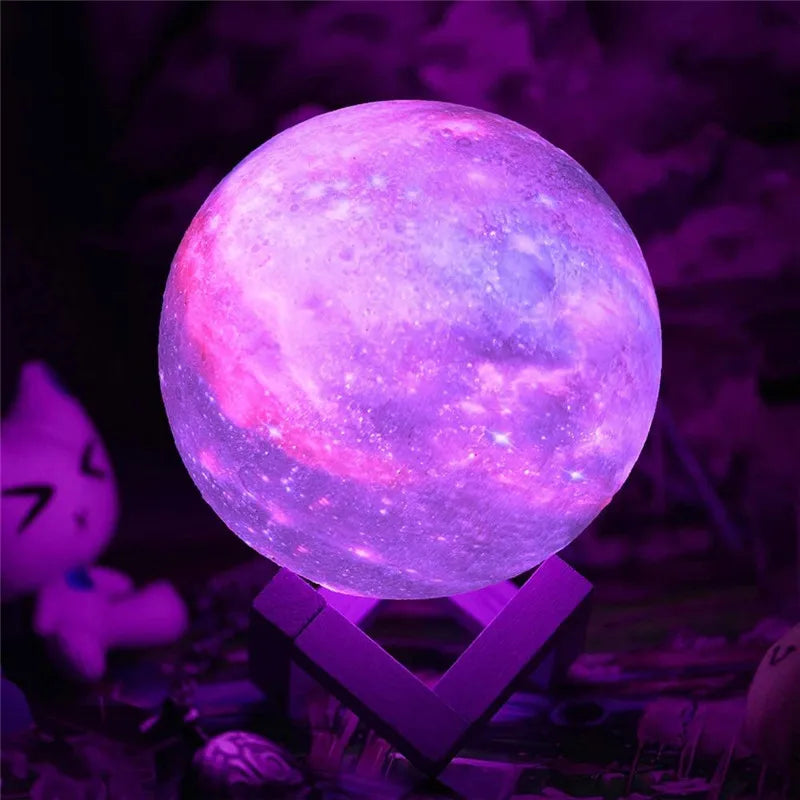 Lampe lunaire imprimée en 3D, 16 couleurs, veilleuse LED à distance, Rechargeable, veilleuse d'ambiance, décoration intérieure de chambre à coucher, cadeaux de noël