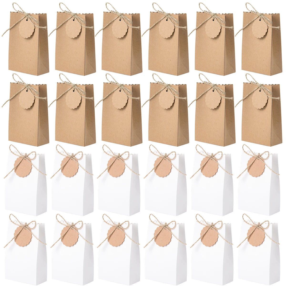 Boîte-cadeau rétro en papier Kraft, 10 à 30 pièces, sac d'emballage de bonbons pour biscuits blancs et bruns avec étiquettes en corde