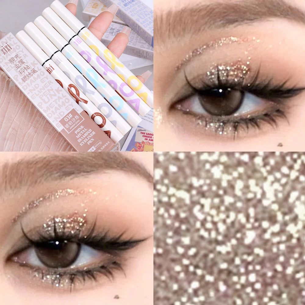 Crayon Eyeliner Liquide Nacré Mince, 6 Couleurs, 3 en 1, Brcorporelle, Ver à Soie, Bâton d'Ombre à Paupières, Lisse et Durable, Maquillage Eyeliner Pailmétrage