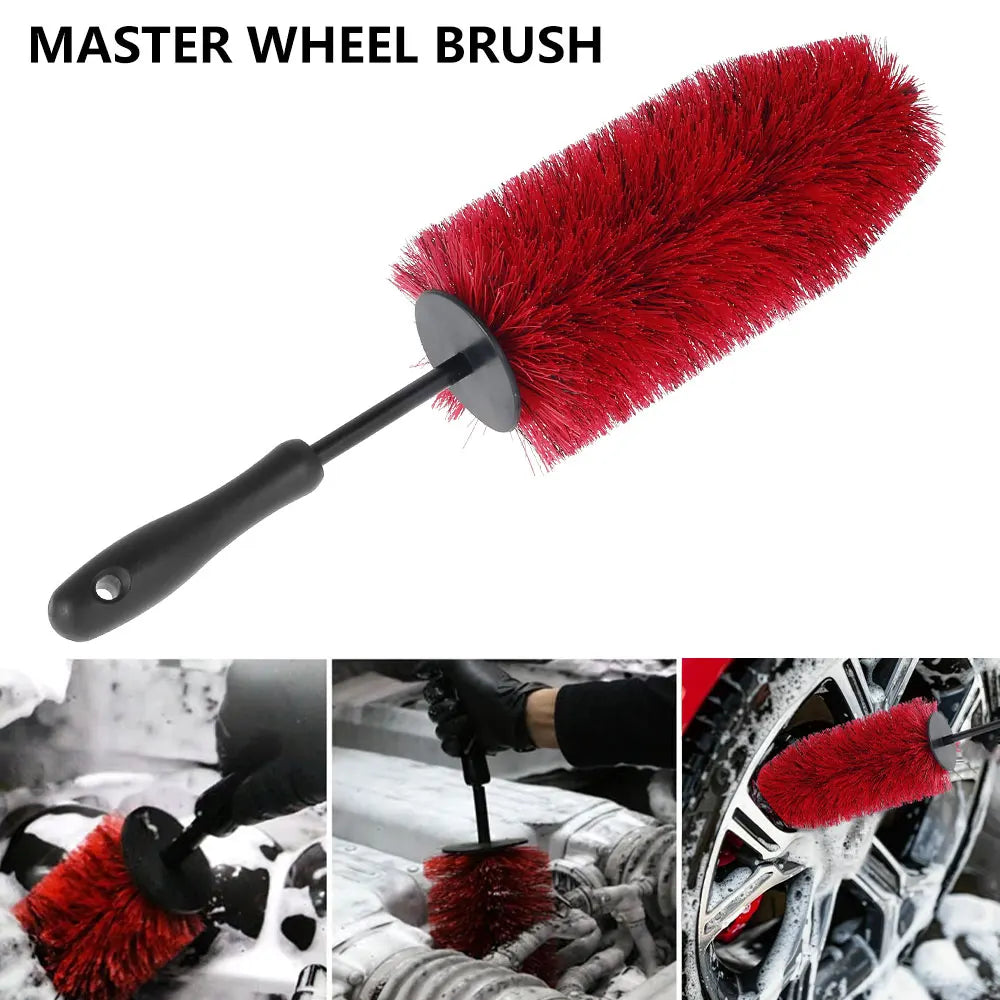 Brosse de nettoyage de pneus de jante de roue de voiture, nettoyeur de poils souples, anti-rayures, outil de lavage de détail automobile flexible pour tous les types de roues