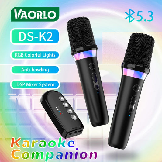 DS-K2 Karaoké Compagnon Bluetooth 5.3 Microphones dynamiques sans fil RVB Lumière colorée HIFI Stéréo DSP Système de mixage pour haut-parleur filaire Amplificateur Kit de voiture