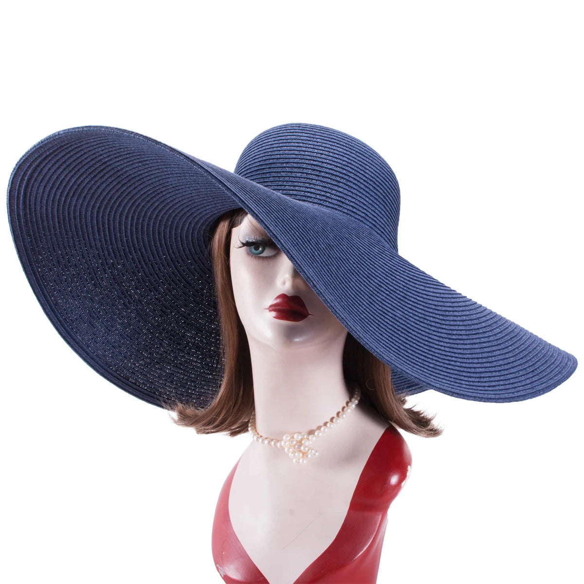 Lawliet-Chapeau de paille pliable à large bord pour femme, accessoire de plage, de mariage, de fête, 7.1, 18cm, A330