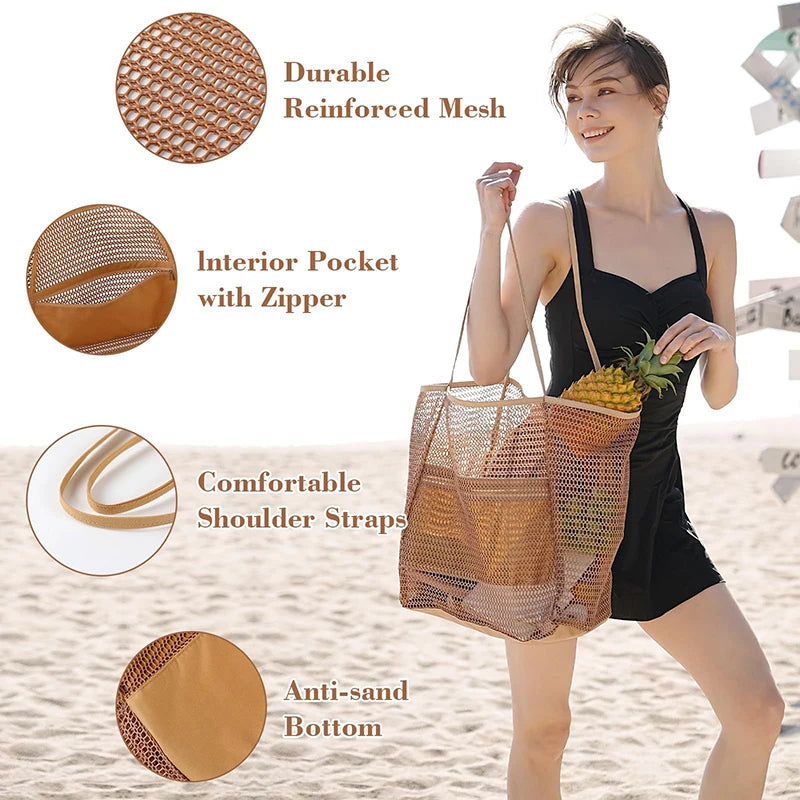 Sac de plage en maille, fourre-tout pour voyage, piscine, famille, plage, vacances, croisière, organisateur essentiel, sacs de rangement
