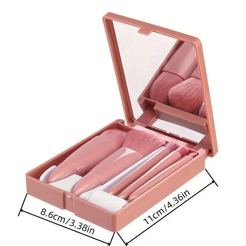 Ensemble de pinceaux de maquillage portables 5 pièces avec miroir-Kit de voyage pliable, Mini ensemble de pinceaux de maquillage ensemble de pinceaux de maquillage de voyage