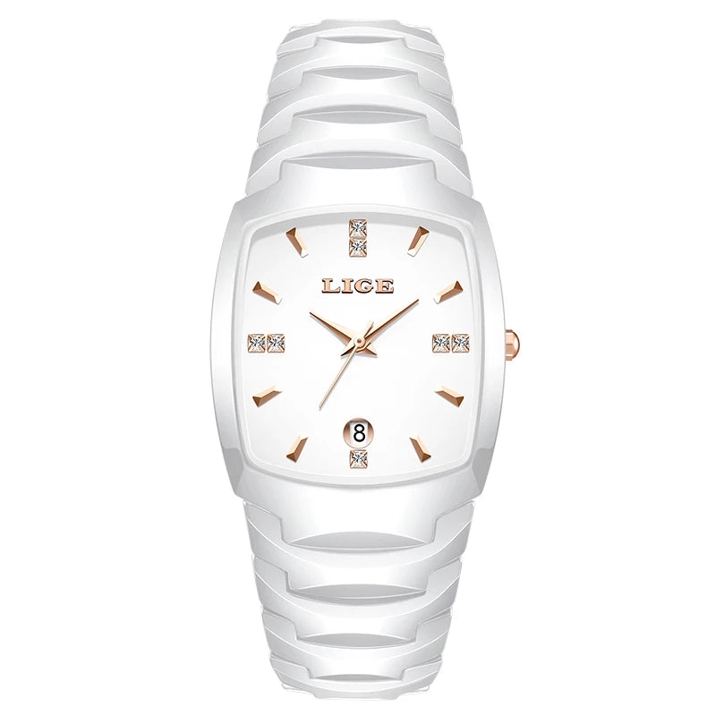 LIGE décontracté élégant femmes montre mode blanc bracelet en céramique calendrier montre à Quartz étanche affaires de luxe cadeau dames montres