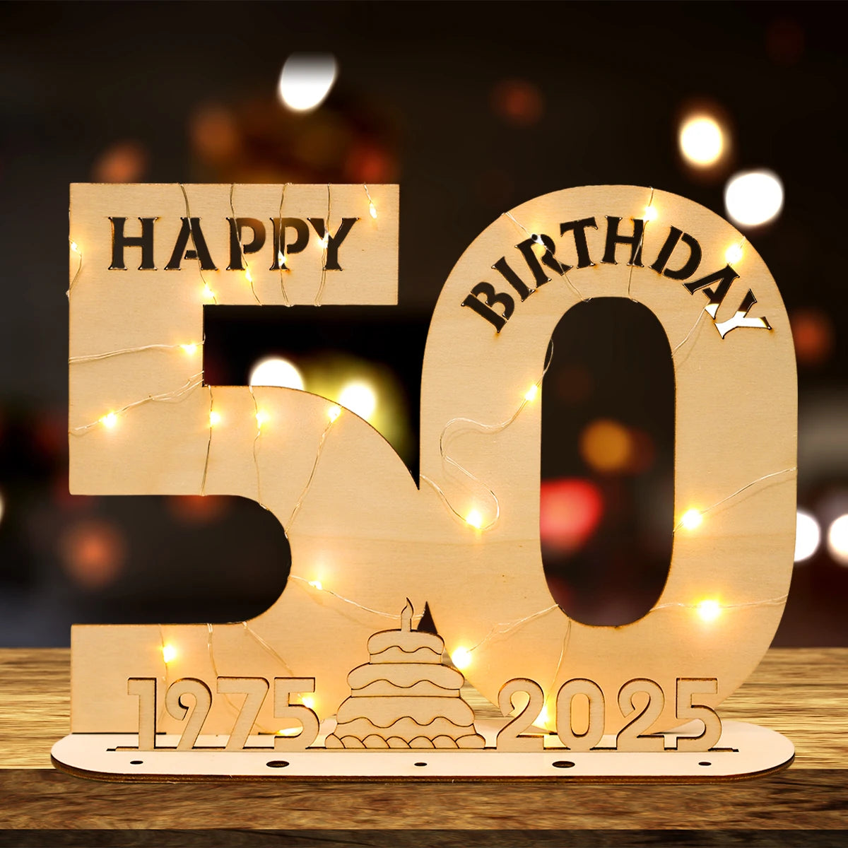 Décor de fête d'anniversaire en bois avec lumière LED, chiffres et lettres, fournitures de fête, faveurs pour adultes, 30 ans, 40 ans, 50 ans