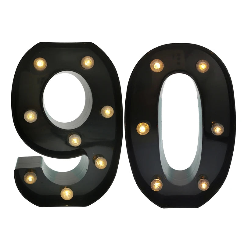 2 pièces 18 21st 30th 40th 50th 60th noir numéro LED chaîne veilleuse lampe joyeux adulte anniversaire fête décoration