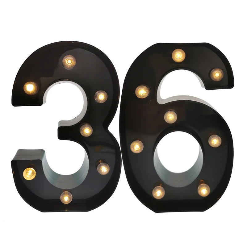 2 pièces 18 21st 30th 40th 50th 60th noir numéro LED chaîne veilleuse lampe joyeux adulte anniversaire fête décoration