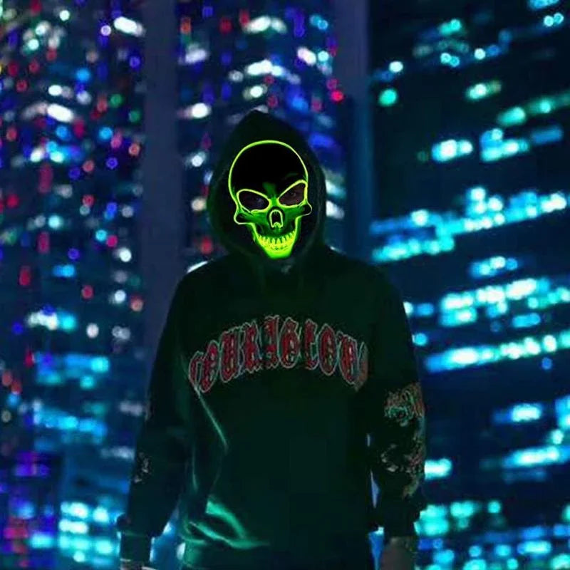 Masque de crâne d'horreur d'halloween, masque à lumière froide LED, masque de Cosplay, décoration de fête d'halloween, masques de crâne lumineux