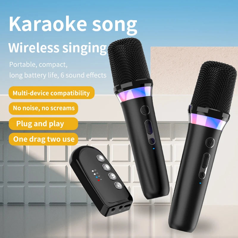 DS-K2 Karaoké Compagnon Bluetooth 5.3 Microphones dynamiques sans fil RVB Lumière colorée HIFI Stéréo DSP Système de mixage pour haut-parleur filaire Amplificateur Kit de voiture