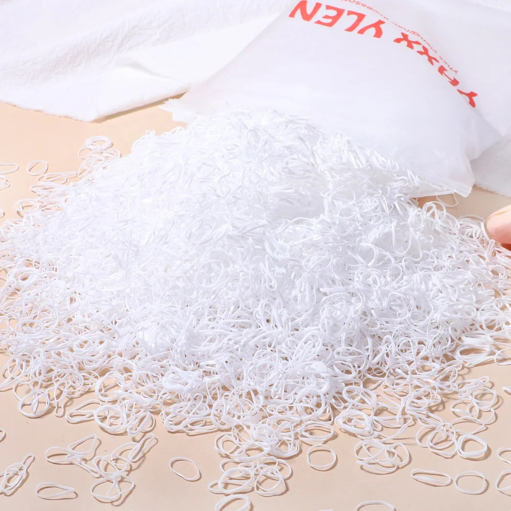 Lot de 500/1000/2000 élastiques à cheveux jetables colorés pour filles, serre-têtes pour queue de cheval, accessoires pour cheveux