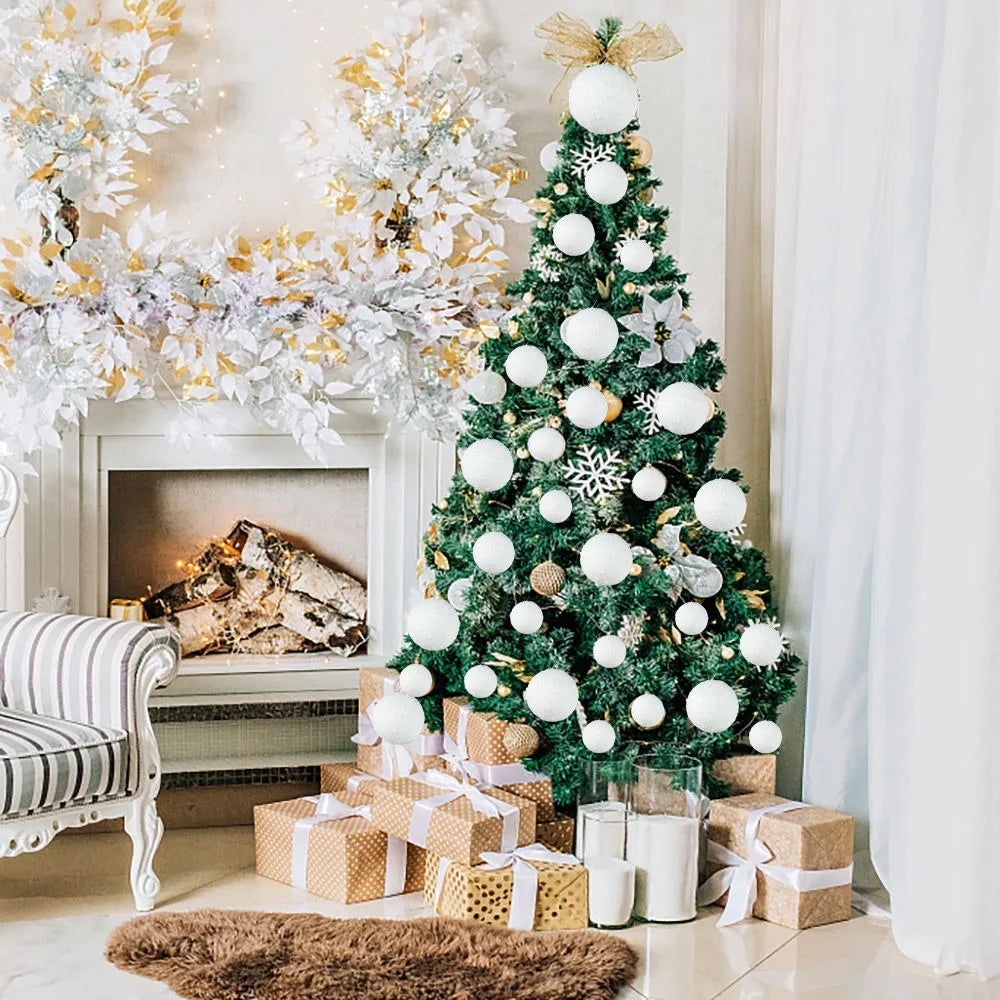 Boule de neige ornements d'arbre de noël, boules en mousse blanche