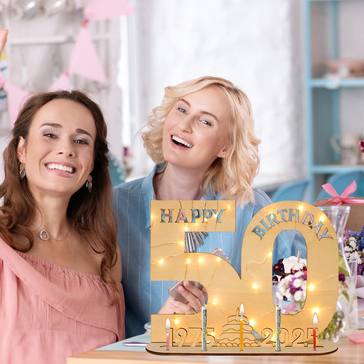 Décor de fête d'anniversaire en bois avec lumière LED, chiffres et lettres, fournitures de fête, faveurs pour adultes, 30 ans, 40 ans, 50 ans