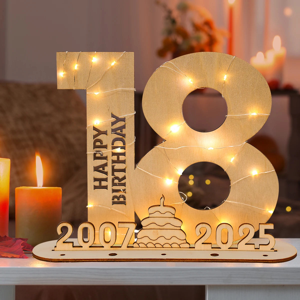 Décor de fête d'anniversaire en bois avec lumière LED, chiffres et lettres, fournitures de fête, faveurs pour adultes, 30 ans, 40 ans, 50 ans