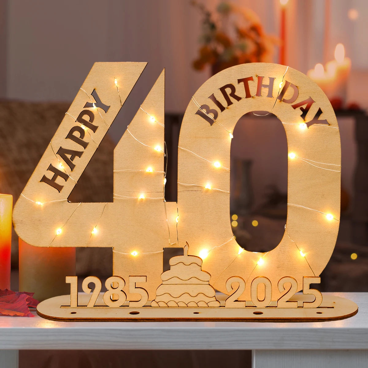 Décor de fête d'anniversaire en bois avec lumière LED, chiffres et lettres, fournitures de fête, faveurs pour adultes, 30 ans, 40 ans, 50 ans