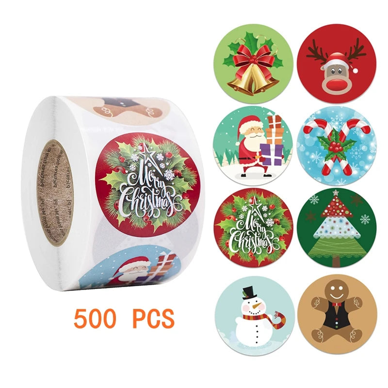 Autocollants de Noël bonhomme de neige animaux mignons, étiquettes décoratives d'arbres, emballage de boîte-cadeau, 500 pièces