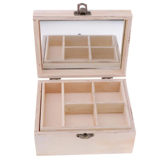 Trousse de maquillage en miroir, boîte de rangement en bois uni, vitrine à bijoux en bois pour la décoration de la maison, de la chambre et du magasin