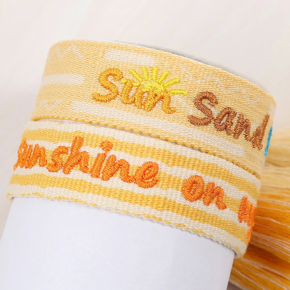 Bracelets d'été tissés avec motif de chia, plage, soleil, sable, PCT