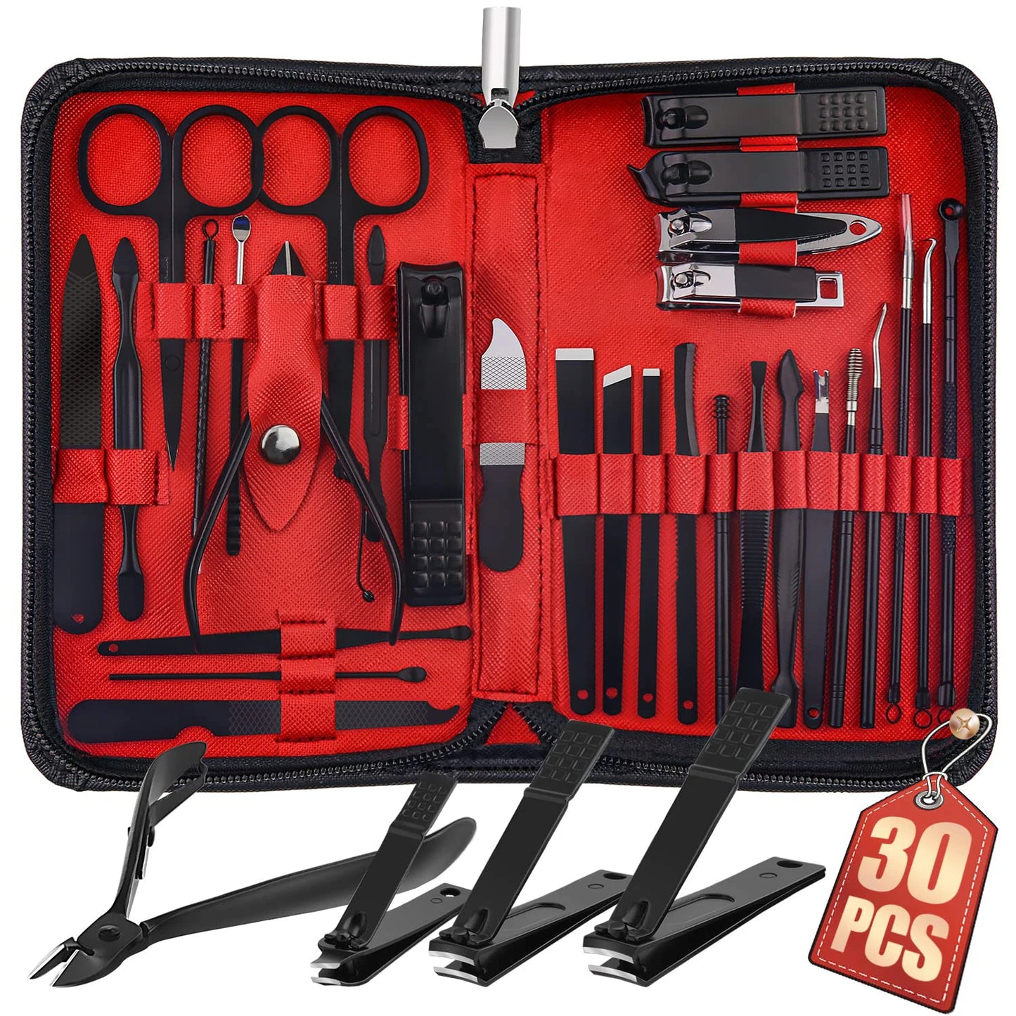 Ensemble d'outils de manucure coupe-ongles 30 pièces, avec étui de voyage Portable, pinces à cuticules et Kit de coupe, coupe-ongles professionnel
