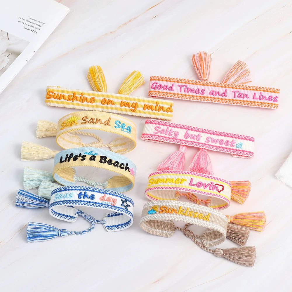 Bracelets d'été tissés avec motif de chia, plage, soleil, sable, PCT