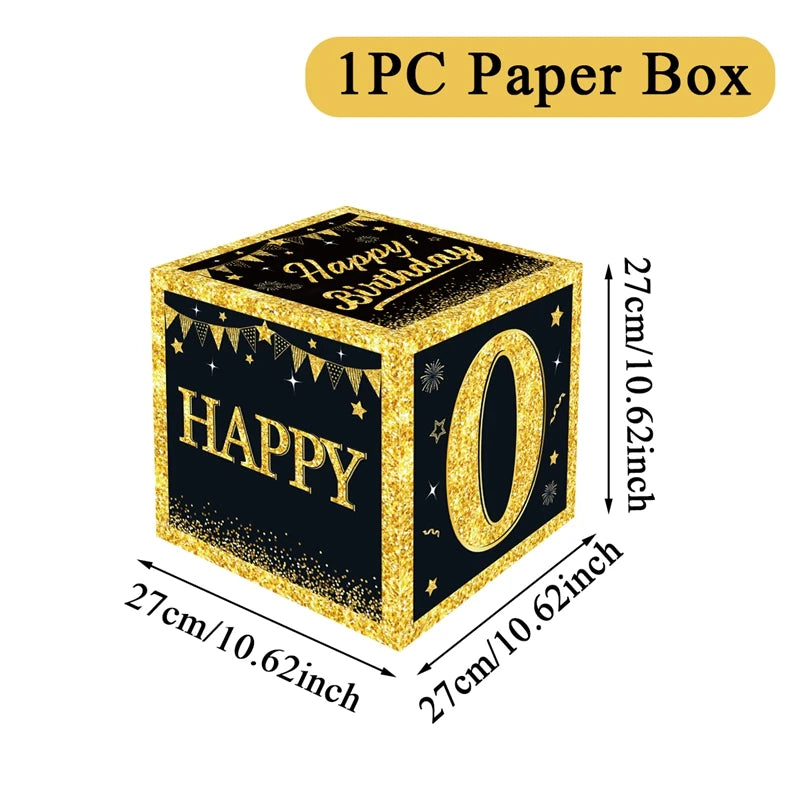 Boîte à chiffres noire et dorée pour décoration de fête d'anniversaire, fournitures pour enfant et adulte, 18, 30, 40, 50 ans