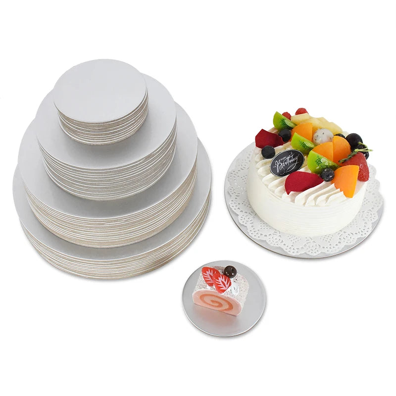 Planches à gâteaux rondes dorées et argentées, 10/16/22/26cm, Base en carton circulaire, plateau à Dessert pour cupcakes, fournitures de décoration de gâteaux pour fête d'anniversaire