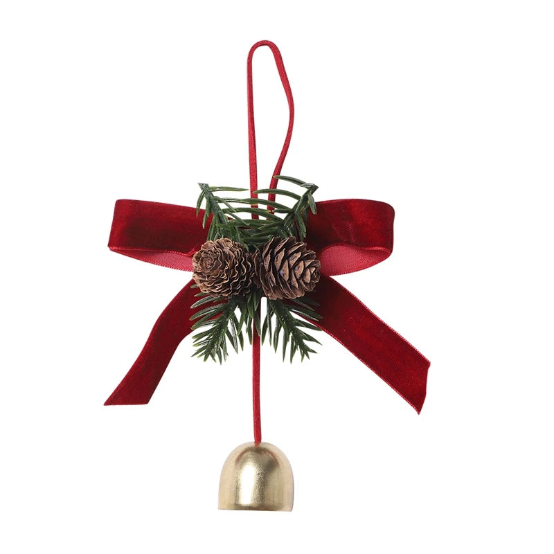 Nœuds de noël en velours avec cloches, 1 pièce, pomme de pin, ornements suspendus pour arbre de Noël