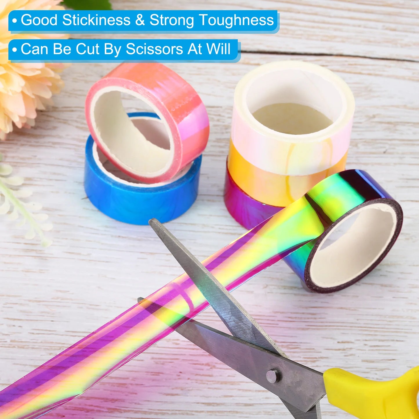 Rouleau de ruban métallique auto-adhésif holographique, 6 rouleaux de 15mm x 5m, autocollant de masquage métallique pour miroir, décoration, ruban de masquage pour Scrapbooking