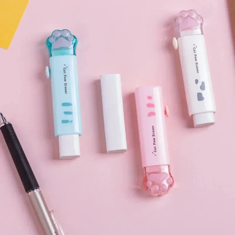 Gomme avec design push-pull rétractable, forme créative de griffe de chat de dessin animé, papeterie spécifique aux étudiants, gomme portable