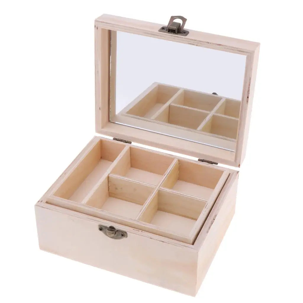 Trousse de maquillage en miroir, boîte de rangement en bois uni, vitrine à bijoux en bois pour la décoration de la maison, de la chambre et du magasin