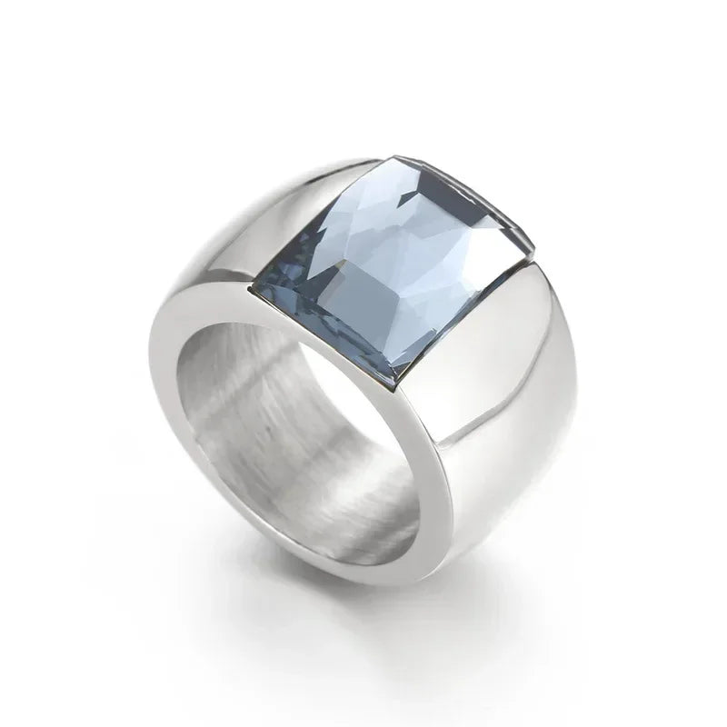 Bague en acier inoxydable pour femmes, cristal autrichien de qualité, pierre bleue, verte, rouge, titane, couleur or, bague de mariage
