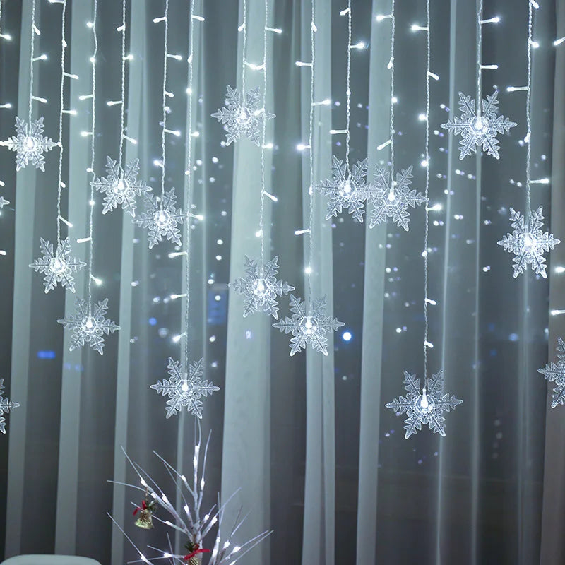 Guirlande lumineuse LED flocons de neige de noël, 3.2M, rideau féerique clignotant, étanche, pour fête de vacances, mariage, décoration de noël
