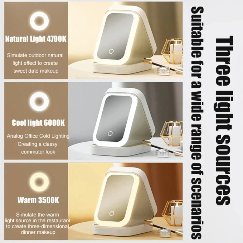 Boîte de rangement de maquillage avec miroir lumineux Led, étui à cosmétiques de voyage Portable, lumière tactile, pinceaux de maquillage, organisateur de rangement d'outils de beauté