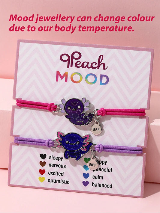 Bracelets d'amitié à couleur changeante, 2 pièces/ensemble, breloque mignonne, tortue, Animal, papillon, dessin animé grenouille, pour enfants