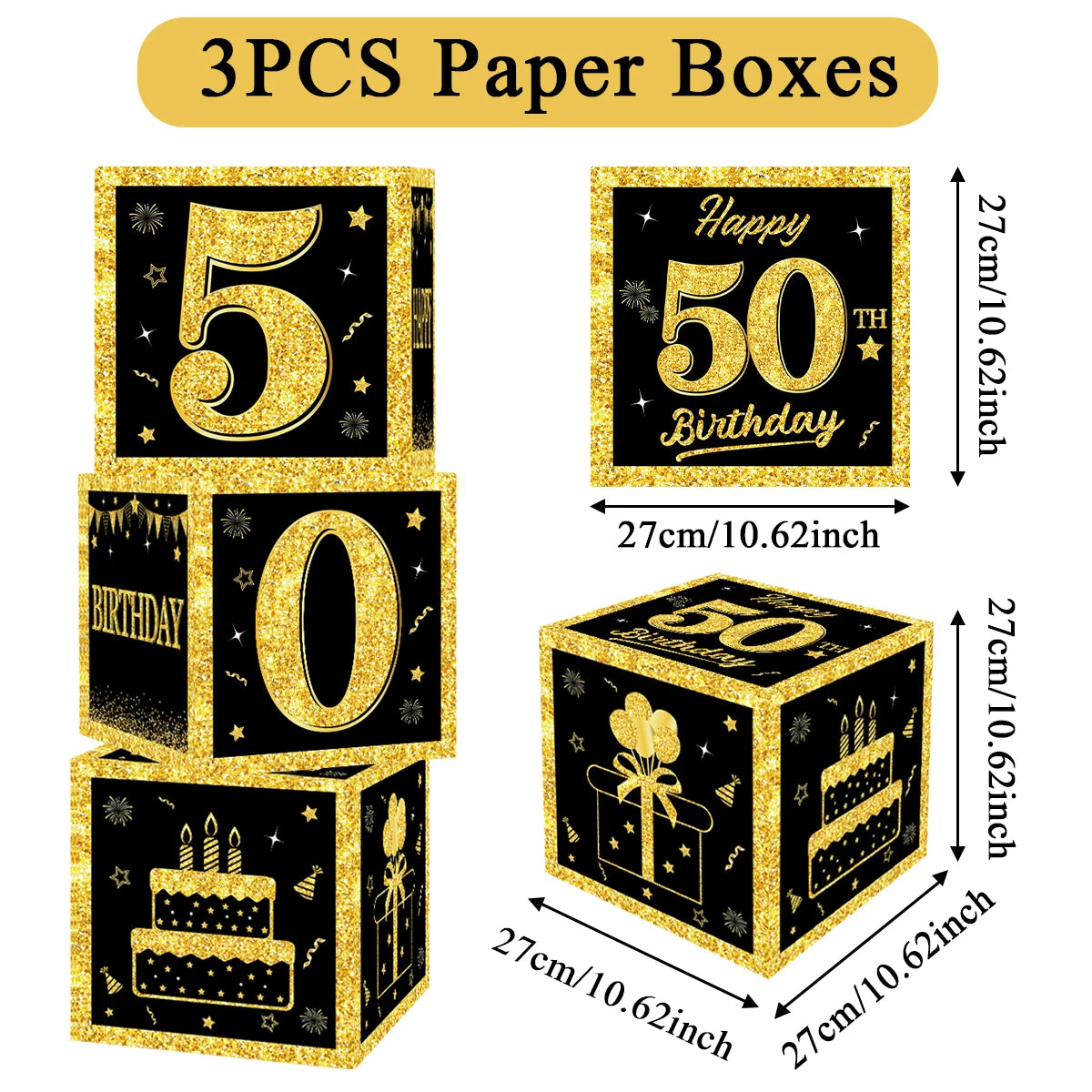 Boîte à chiffres noire et dorée pour décoration de fête d'anniversaire, fournitures pour enfant et adulte, 18, 30, 40, 50 ans